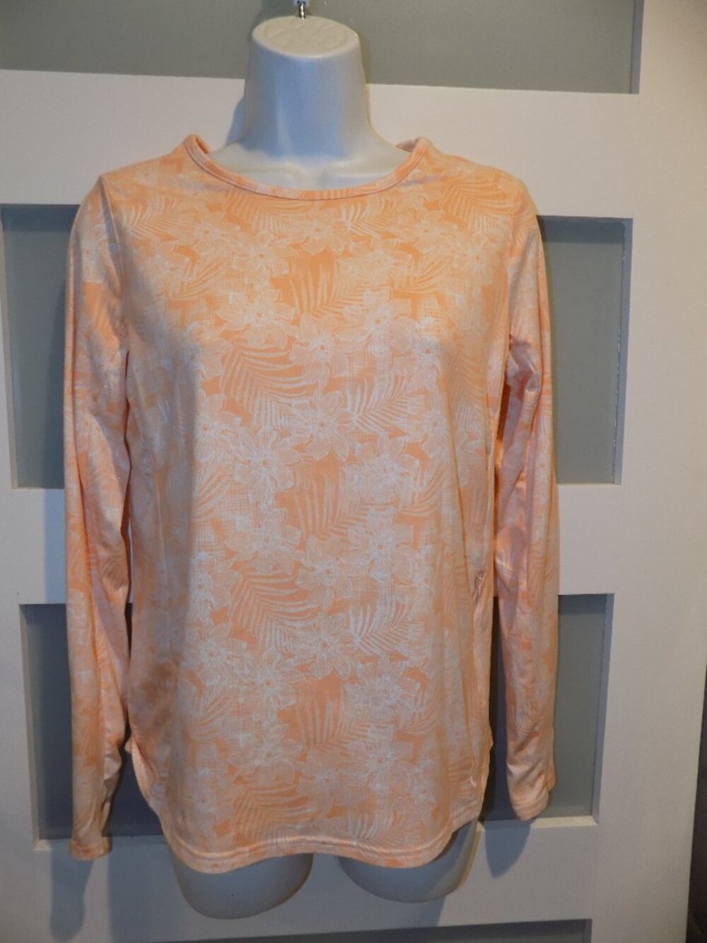 Hang Ten UPF 50+ UV Protection Orange/White Floral LS Shirt Size S Women's NWOT